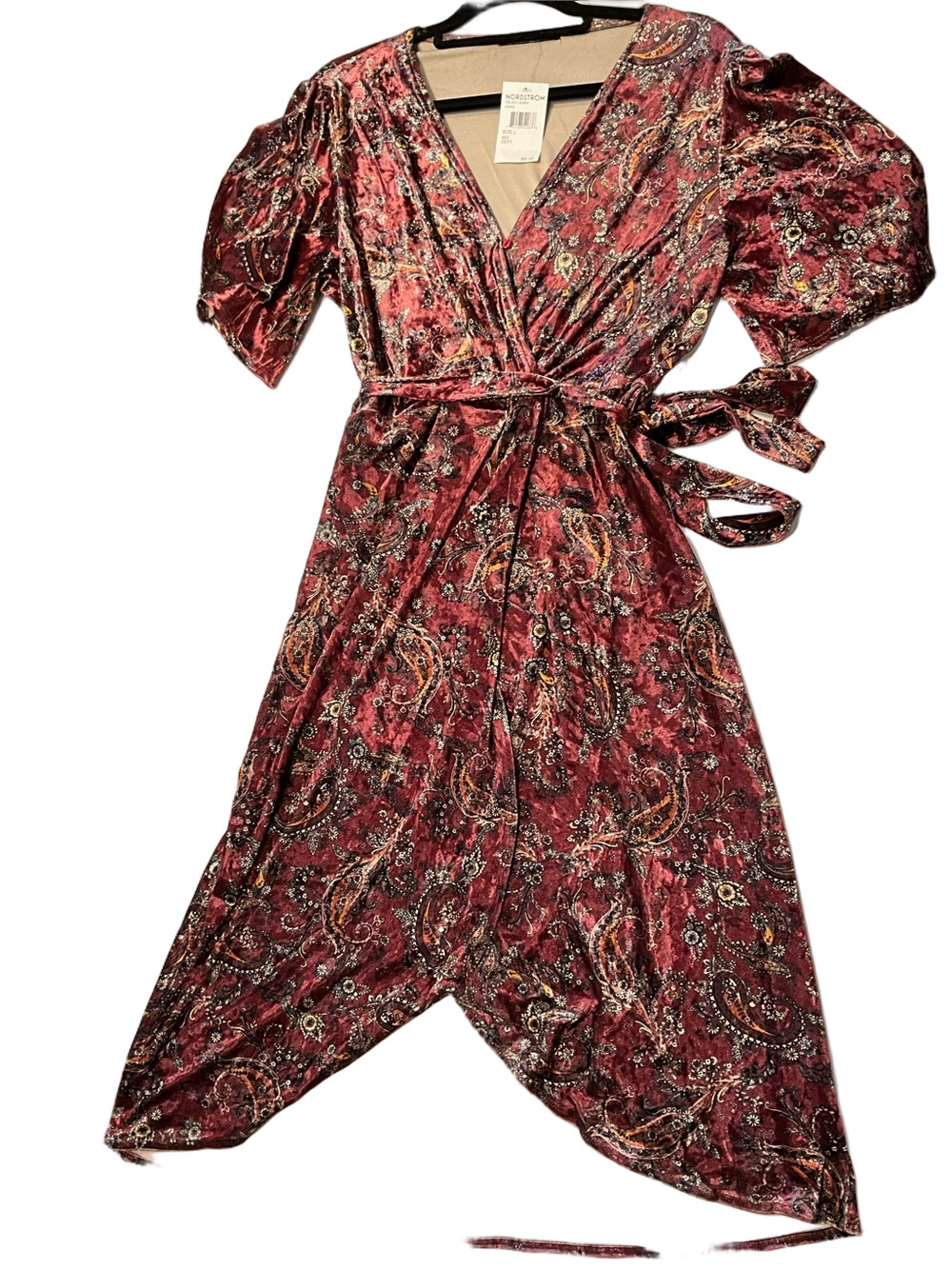 Fraiche by J Bohemian Crushed Velvet Paisley Wrap Long Midi Dress Size Large - Picture 5 of 5
